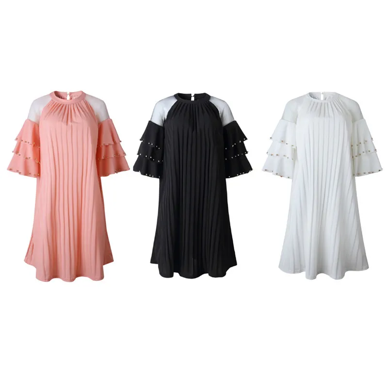 fashion pearls beading chiffon loose dress-19