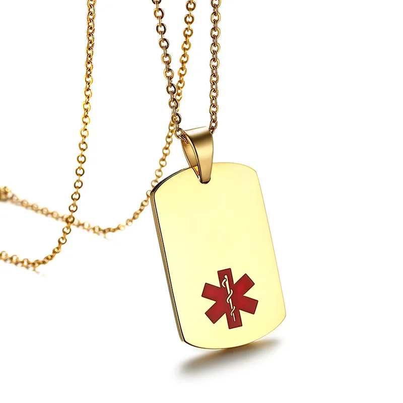 

Free Engraving 22x35mm Red Symbol Medical Alert ID Dog Tag Necklace in Stainless Steel