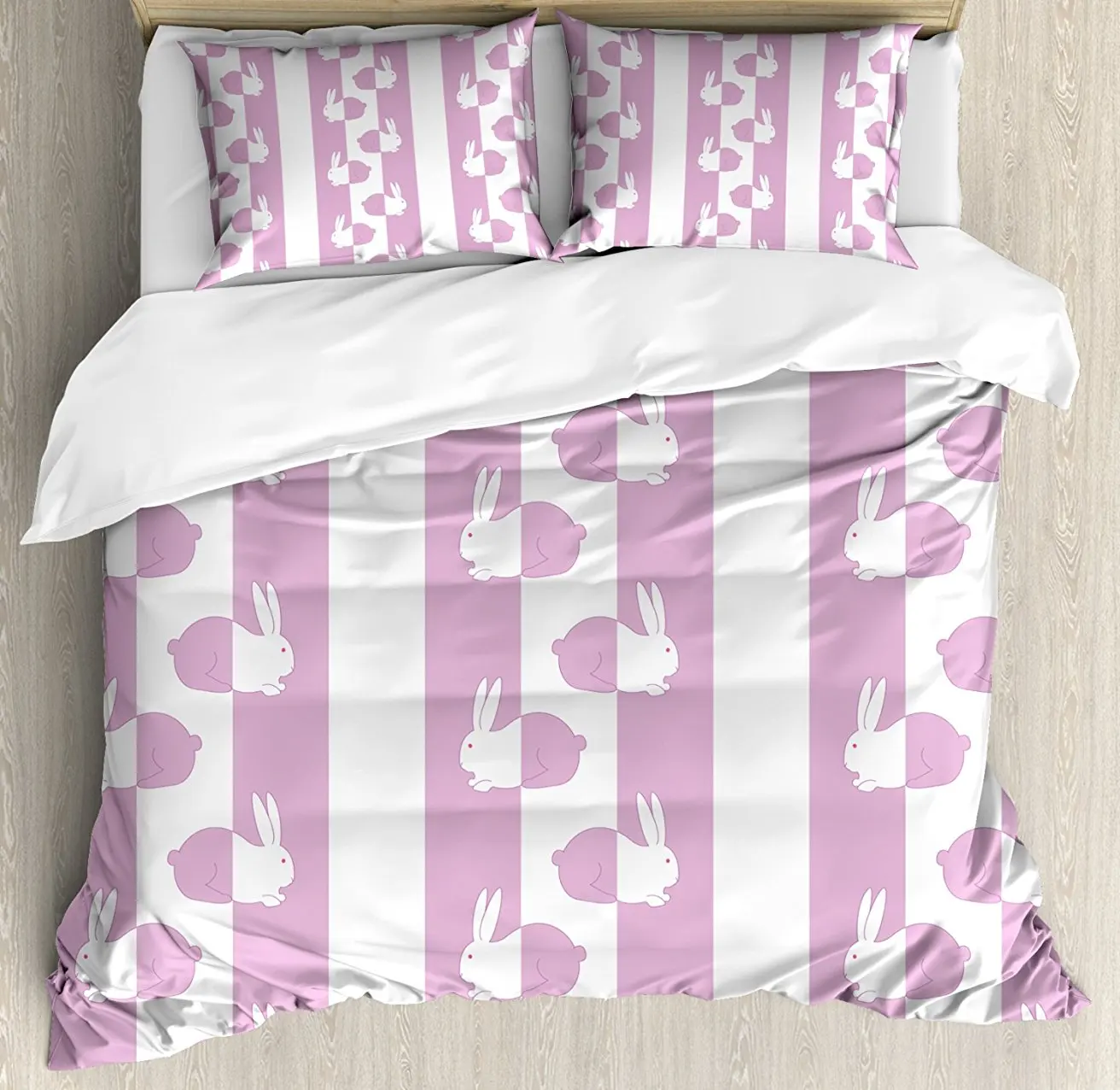 Duvet Cover Set , Cute Bunny Rabbits in Vivid Pastel Tones Animal Baby