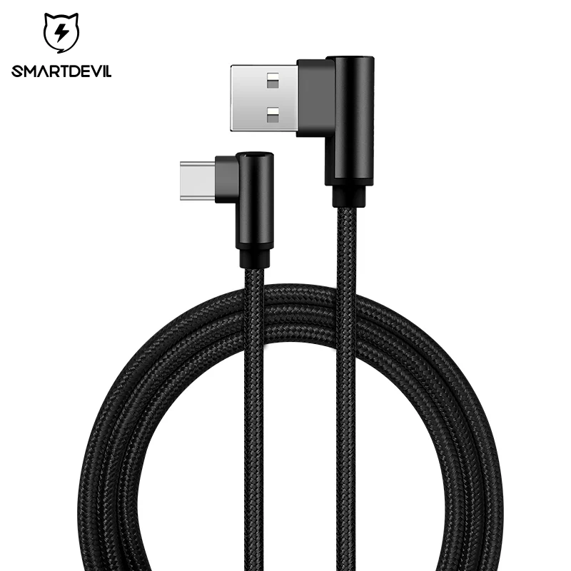 SmartDevil usb type C кабель 90 градусов для samsung Galaxy S8 S9 Xiaomi A1 нейлоновая оплетка линия передачи данных Быстрая зарядка шнур для Oneplus 5