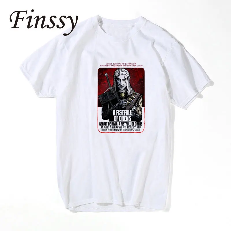 Летние Смешные Ведьмак футболки мужские Crewneck с коротким рукавом Одежда поп мужские рубашки мужские
