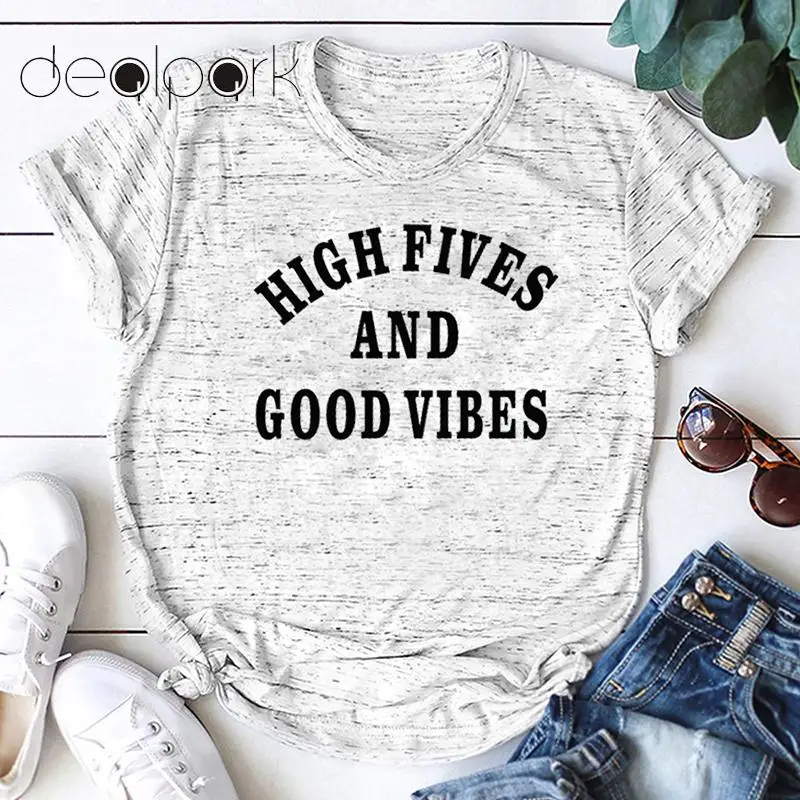 Футболки с надписью «High five and good vibes chirst faith Believe blessed», хлопок, футболки с круглым вырезом и коротким рукавом, милый забавный Топ, женская футболка