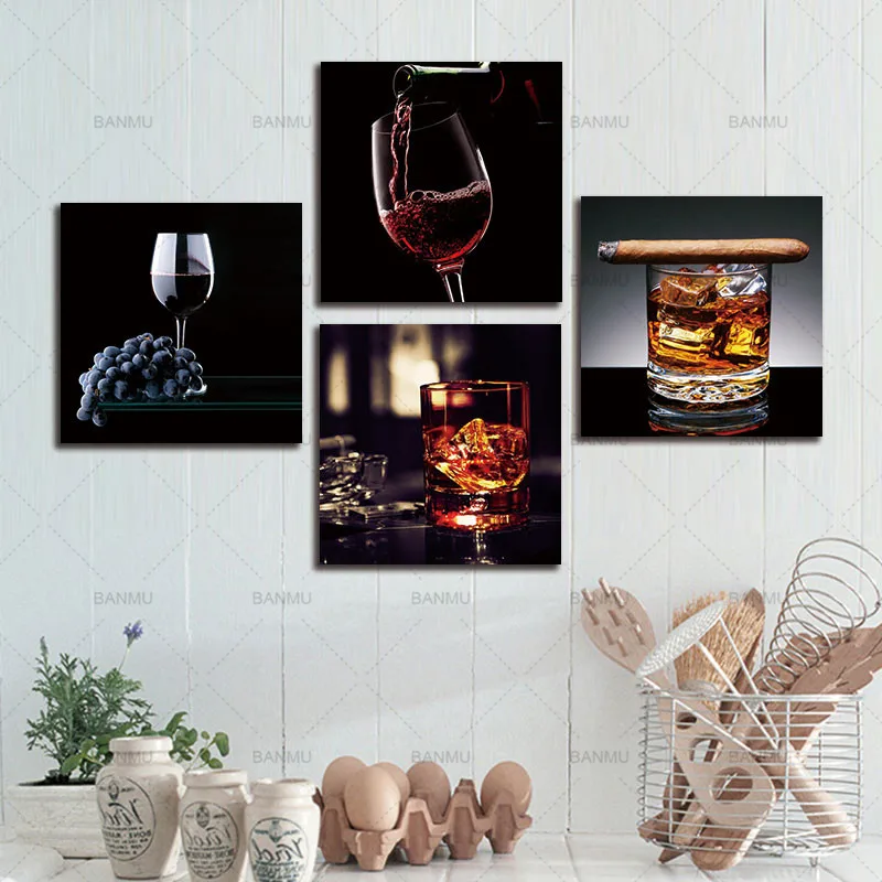Картина на холсте Настенная картина вино с сигарой Печать на холсте Современная живопись Настенная живопись картины для украшения комнаты и кухни