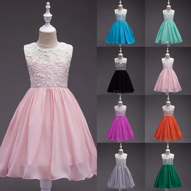 

Belle Dress Lace Princess Ball Gown Sleeveless O-neck Kids Girls Dress White Flower Gift Party School Clothing