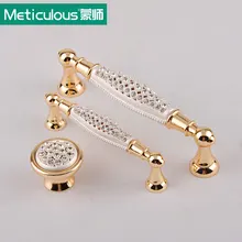 Meticulous Diamond Crystal Furniture Handles Glittering Rhinestone Cabinet Pulls Wardrobe Drawer Door Knobs Polished Gold Pull