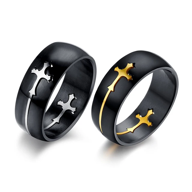 Fashion cross men rings wholesale stainless steel wedding rings with