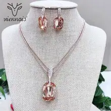 Viennois Ювелирные наборы из розового золота с кристаллами для женщин, Свадебный кулон "Апельсин", ожерелье, висячие серьги, набор