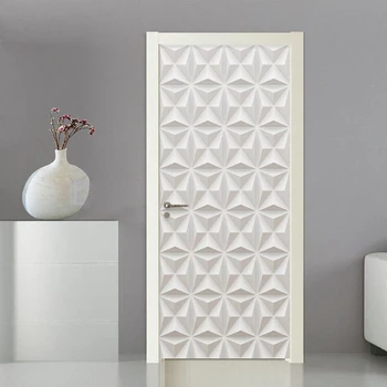 

3D Stereo White Gypsum Texture Geometric Pattern Murals Wallpaper Modern Simple Living Room Home Decor Pvc Art 3D Door Stickers