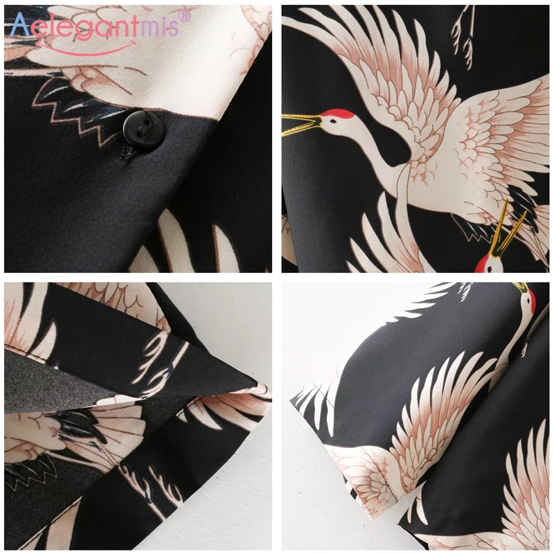 Рубашка женская Aelegantmis весенняя с длинным рукавом и отложным воротником|bird print