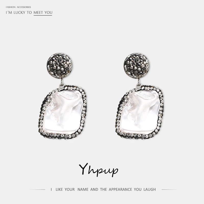 

Yhpup New Trendy Baroque Natural Shell Pearls Vintage Dangle Earrings Rhinestone Crystal Copper Brincos for Women Luxury Jewelry