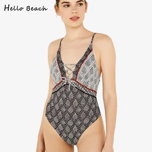 HELLO, пляжный сексуальный сдельный купальник, глубокий v-образный вырез, женский купальник, новинка, пляжная одежда, купальный костюм с пуш-ап принтом, женский летний купальник