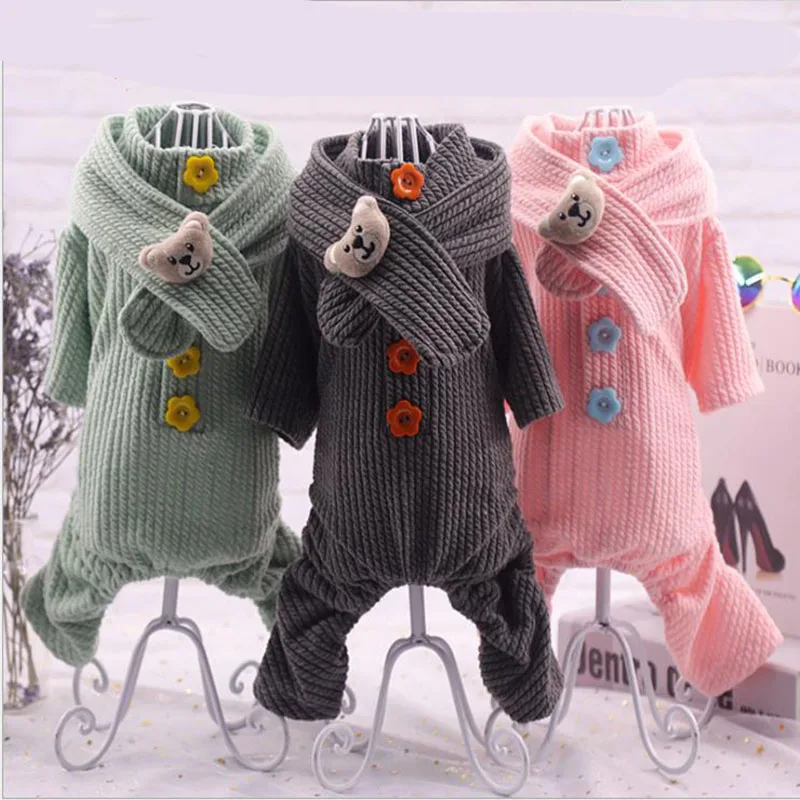 

Pet Dog Clothes Sweater Dog Jumpsuit Pajamas Dog Coats french bulldog Chihuahua Puppy Leisure Coat Pet Apparel with Scarf