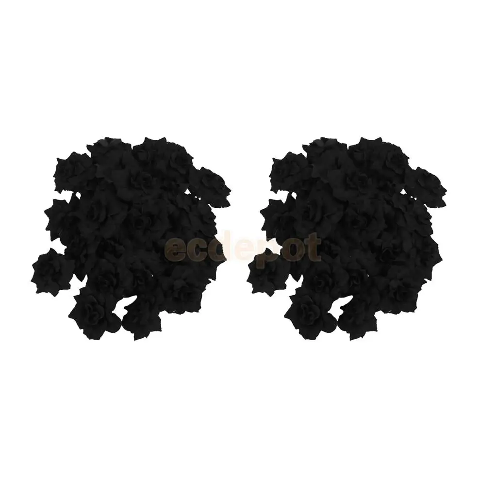 50 шт., искусственные шелковые черные розы, декоративные пластиковые цветы, вечерние украшения для дома - Цвет: Black