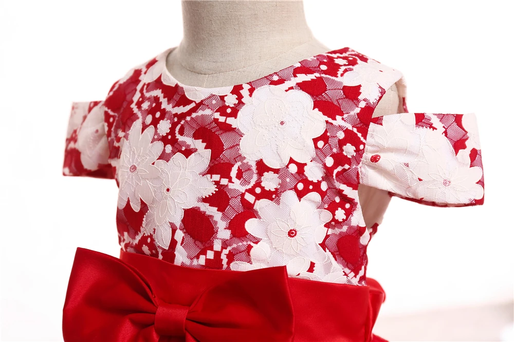 2018 New Flower Princess Girls Dress Off Shoulder Wedding Party Kids Lace Dresses For Girls Big Bow Children Costumes 10 Years (4)