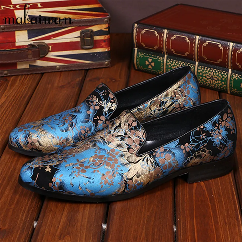 Flowers Print Men Slip On Loafers British Casual Flats Prom Party Dress Shoes Mens Oxfords Espadrilles Mocassin Homme