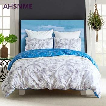 

AHSNME Very Comfortable Fabric Home Textiles Blue and Grey Design Cover with palm leaves Leaf American Size Quilt Cover