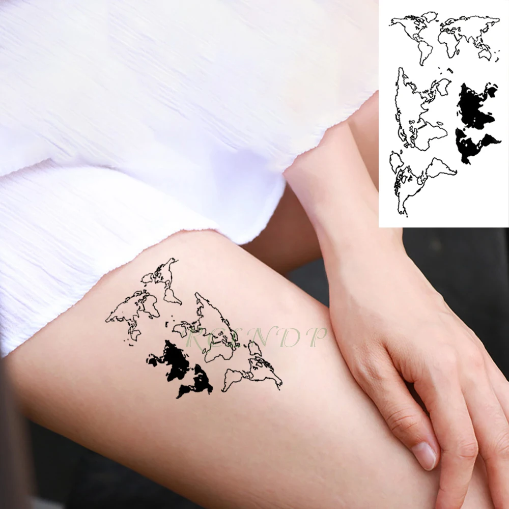 

Waterproof Temporary Tattoo Stickers Map of the world fake Tatto Flash Tatoo Tatouage Body Art Hand Back Foot for Girl Women Men