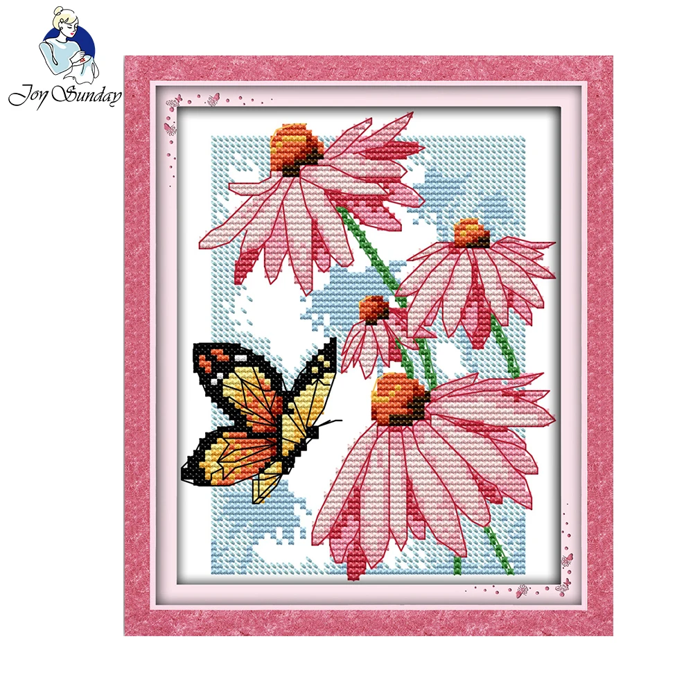 

Joy sunday flower style Butterflies over flowers cotton dmc embroidery cheap Cross stitch kits for bed room decorations