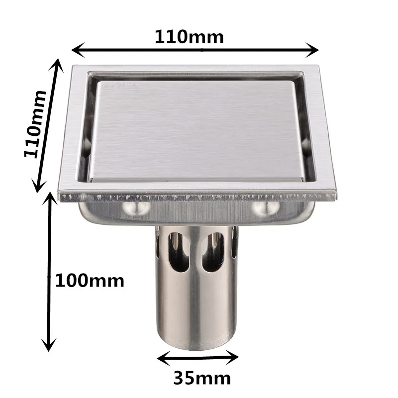Плитка вставка квадратный Пол Отходов решетки Ванная комната Душ слив 110x110 или 150x150 мм, 304 нержавеющая сталь