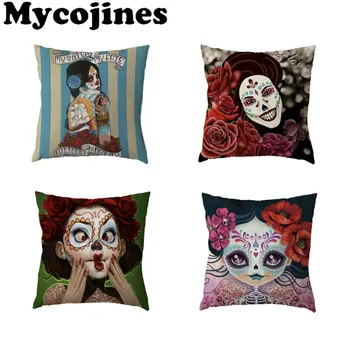

Funny Sugar Skull White Cushion Cover Mexican Style Home Sofa Car Decor Gifts Game Player Peach Skin Throw Pillow Cases