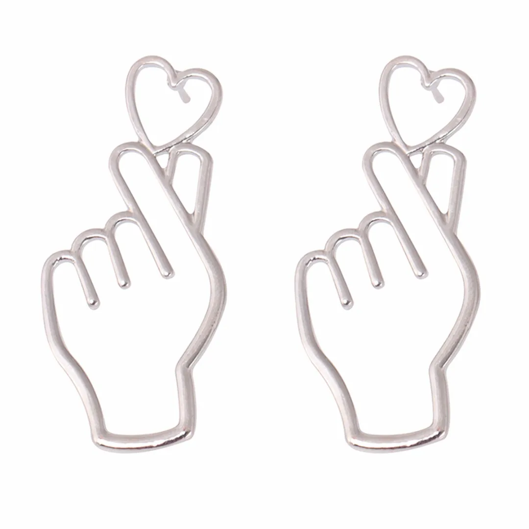 Hollow Charms Women Cute Hand Gesture Korean Earrings Stud Gold/Silver Chic Love Heart Outline Ear Stud Fashion Jewelry Gifts