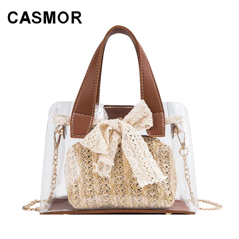 

CASMOR Women Clear Transparent Bag Brand Design Scarves PVC Small Knitting Messenger Bags Female Crossbody Shoulder Bags