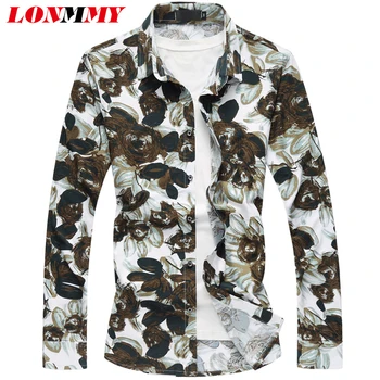 

LONMMY PLUS SIZE Floral shirt men casual slim fit Flower mens shirts dress camiseta masculina Short sleeve blouses 2018 Summer