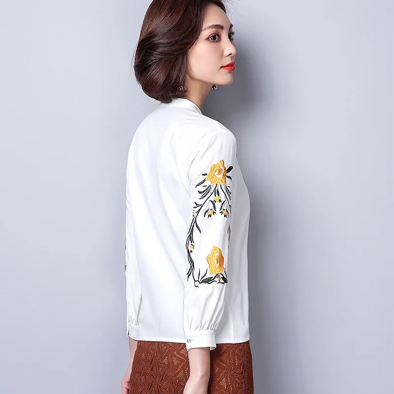 Chiffon Blouses Women Simple Long Sleeve Spring Autumn New Shirts Office Ladies V-neck Embroidered Casual Tops Clothes H9041 5
