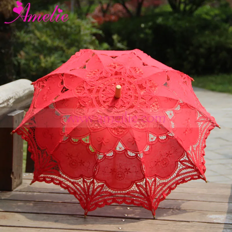 red parasol with base