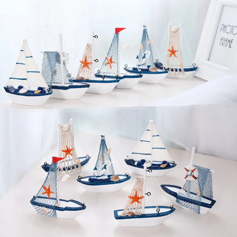 

Marine Nautical personality Sailboat Mode Room Decor Figurines Miniatures Mediterranean Style Ship Wood Fairy Garden Party Home