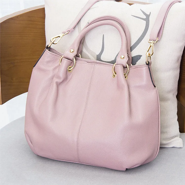 Брендовая женская сумка из натуральной воловьей кожи, женская большая сумка через плечо из натуральной кожи, классические сумки-Хобо, повседневные сумки - Цвет: Pink