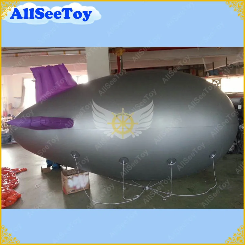 Красивые Дизайн 13ft/4 М длинные серебряные надувные дирижабль/Zeppelin с фиолетовыми крыльями для рекламы/ DHL
