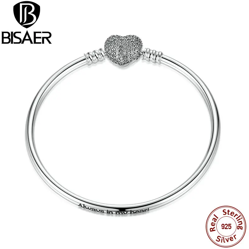 BISAER, 925 пробы, серебряный, Pulseira, браслеты со снежинкой, 925, сердце, змея, цепь, застежка, femme, серебряный браслет для женщин, ювелирное изделие