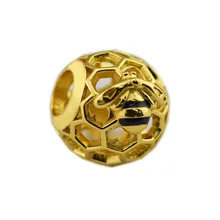 18ct позолоченный& 925 пробы серебро ажурные соты бусины черной эмалью в виде жужжания пчелы "сделай сам", соответственные Пандоре обаятельные подвески для женщин SH004
