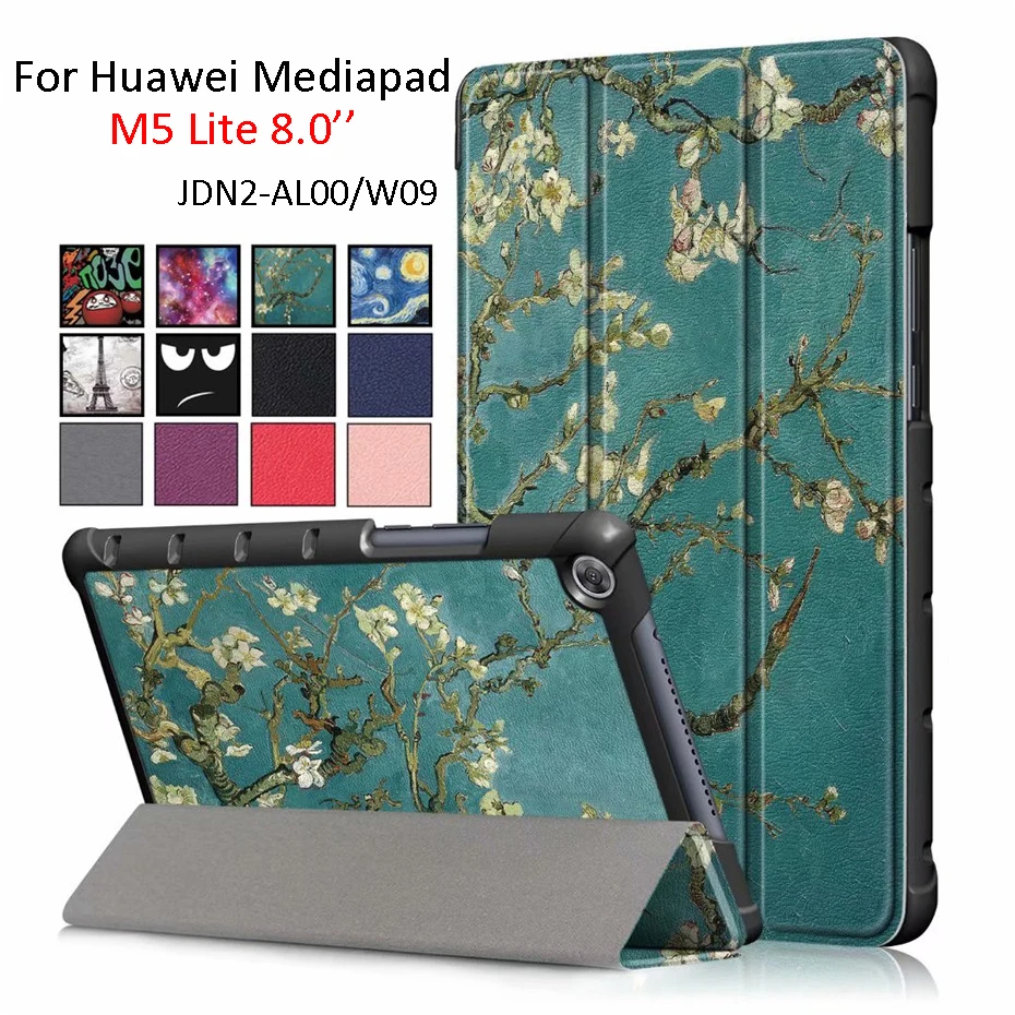 

For Huawei Mediapad M5 Lite 8.0 JDN2-W09 JDN2-AL00 Slim Tri-Fold Stand Tablet Cover For Huawei M5 Lite 8 PU Leather Print Case