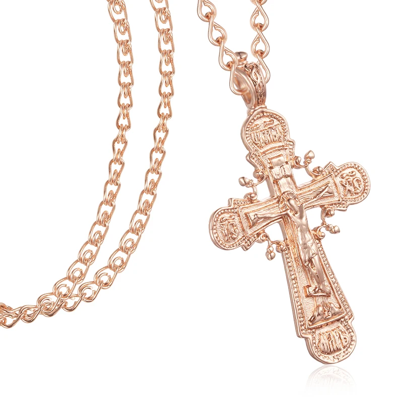 

5 Style Men Necklace Women Pendant 585 Rose Gold Color Cross Traditional Pendants 2.5mm Wide Chain