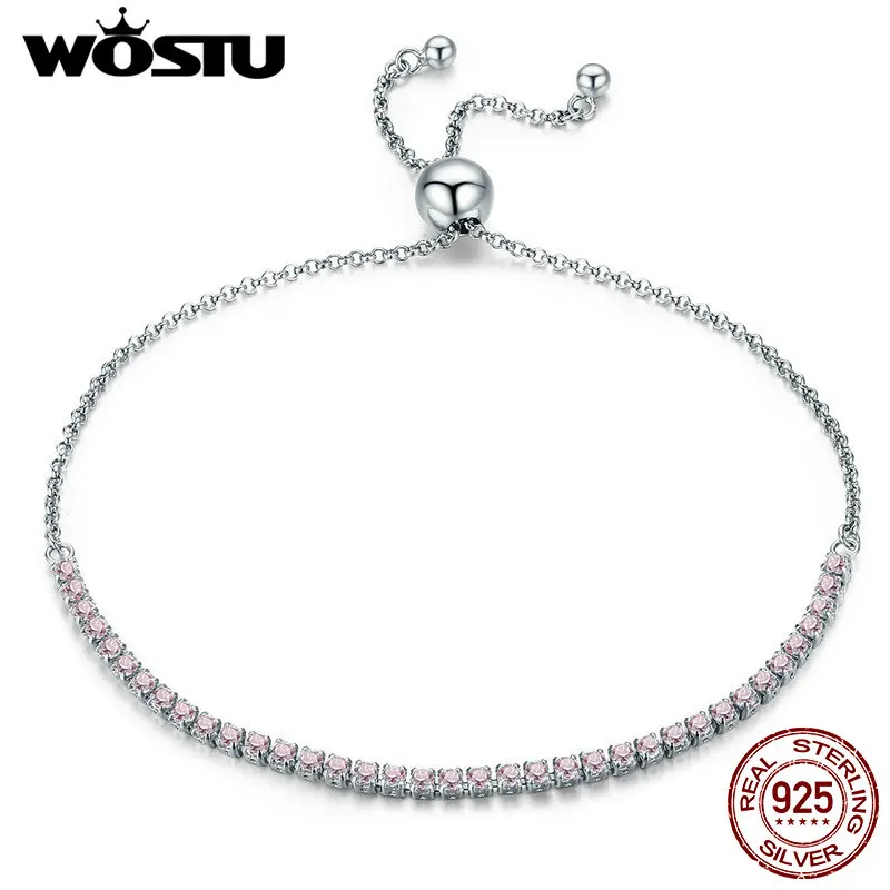 WOSTU Women Tennis Bracelets Luxury White Gold Plated Bracelet with Sparkling Cubic Zirconia Xmas Gifts for Her 