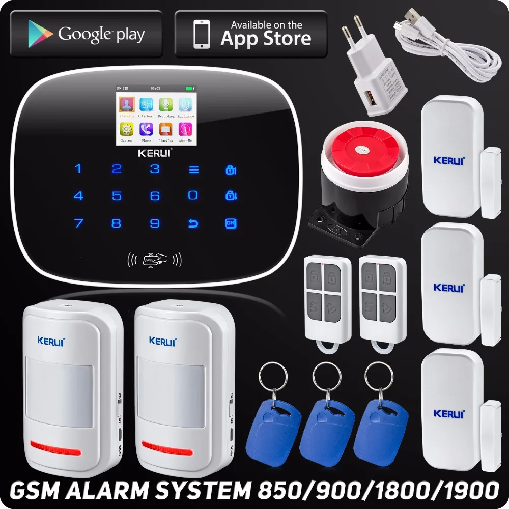 Kerui G19 Wireless Wired App Controlled LCD GSM SMS RFID Autodial Touch Keypad Home Security Alarm System Motion Sensor