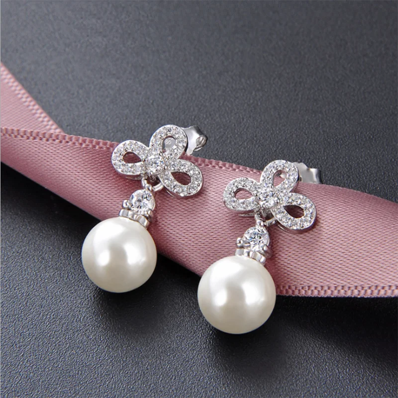 

Explosion Accessories Earrings 100% S925 Sterling Silver Pearl Earrings Ladies Zircon Creative Earrings Jewelry