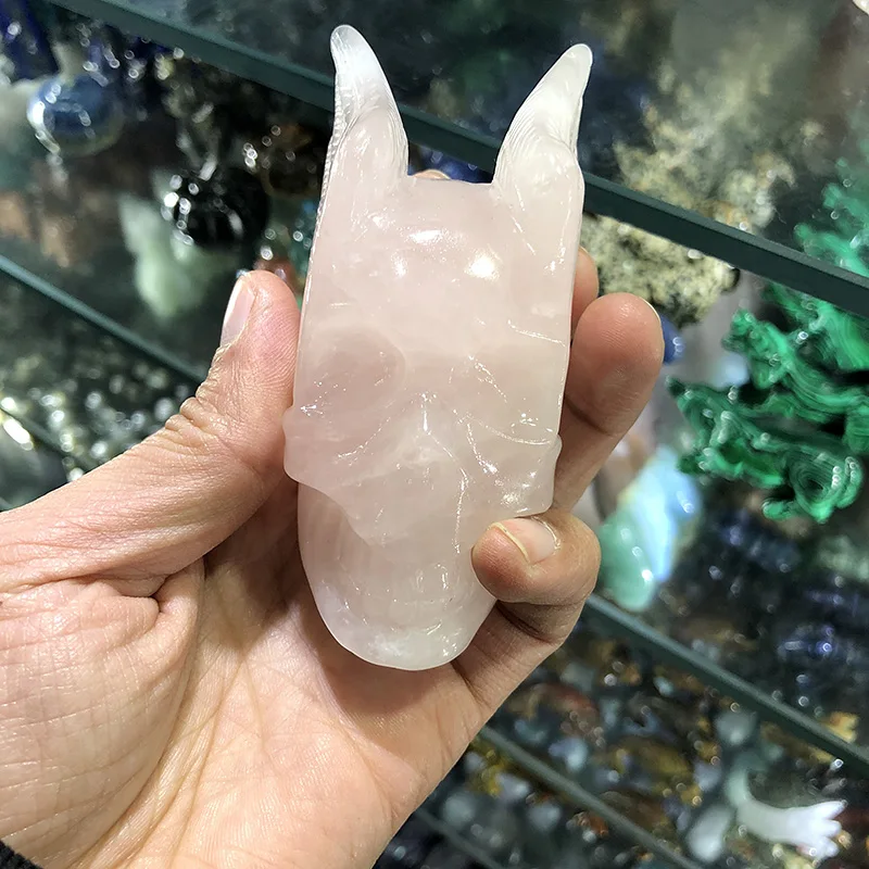 1p natural stone skull rose quartz pink healing stones and minerals Reiki Chakra equilibrium home decoration crafts | Дом и сад