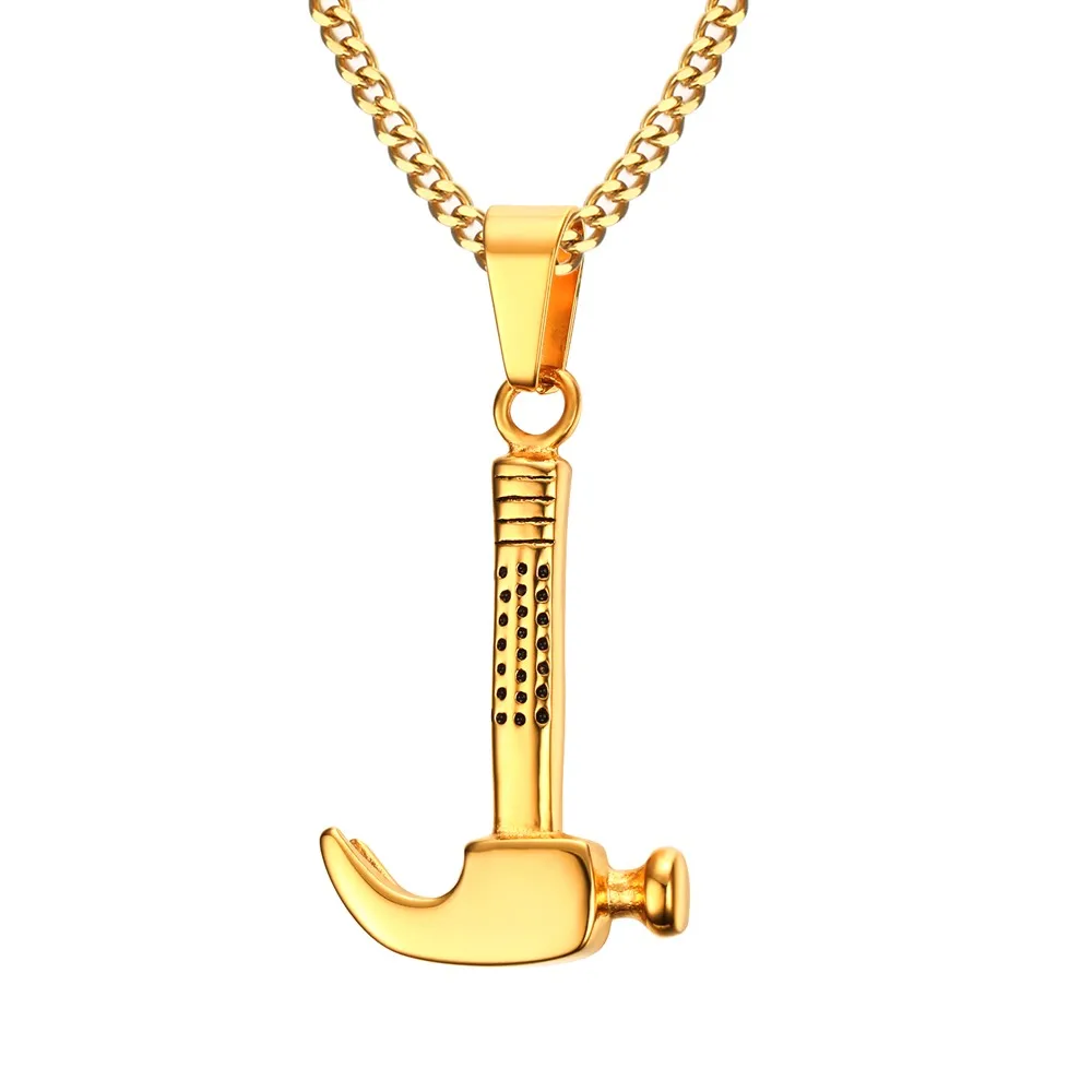 Kolye Men's Stainless Steel Craftsman Claw Hammer Pendant Necklace In