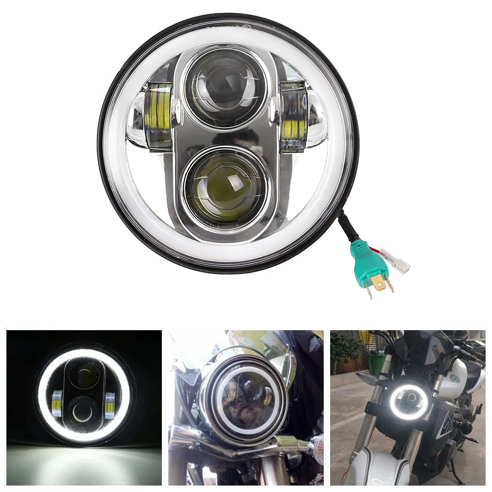 

5.75" Motorcycle H4 Hi Lo Beam 5 3/4" LED Headlight with Angel eyes Halo Ring for Harley Sportster Iron 883 1200 Dyna Street Bob