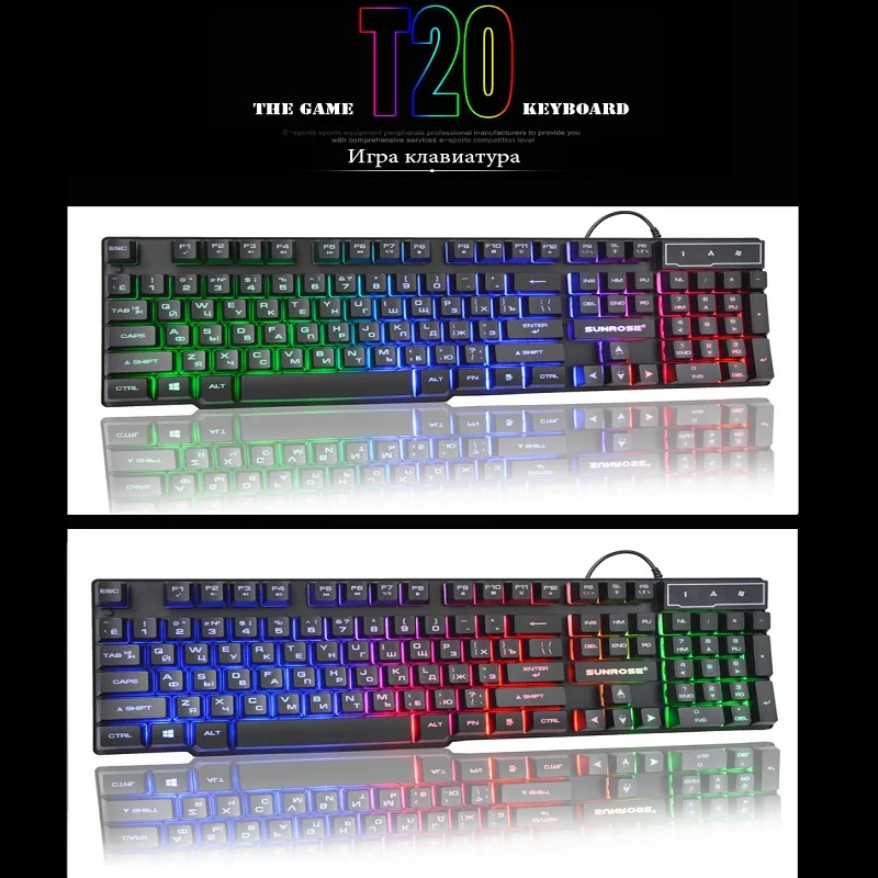 104 ключи Gaming Keyboard USB Проводная 3-Цвет Подсветка plashproof емкостный Feel клавиатура для компьютера Русский/Английский