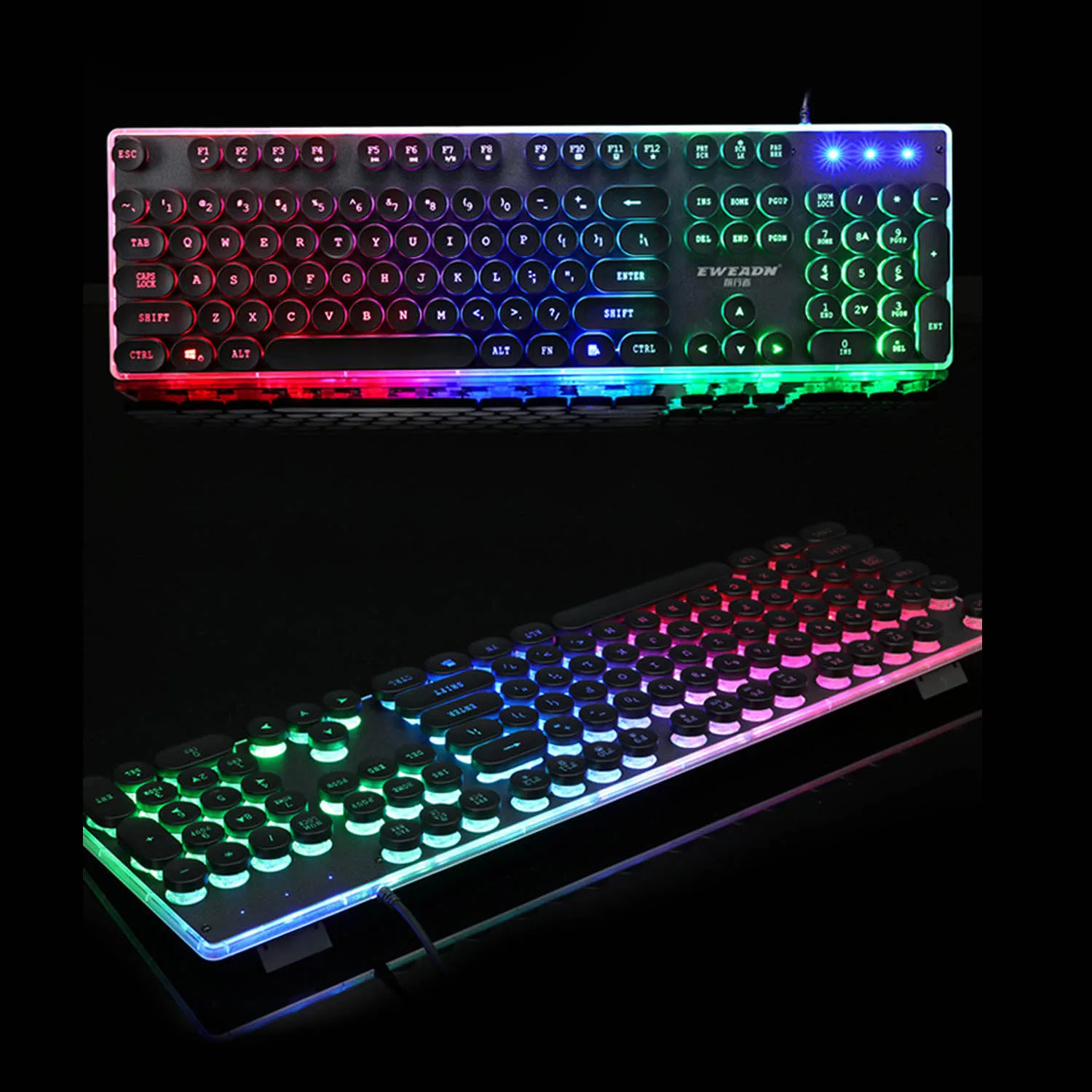  Elisona 108 Keys Retro Typewriter Style Wired Backlight Gaming Keyboard Keypad Key Board for PC Des