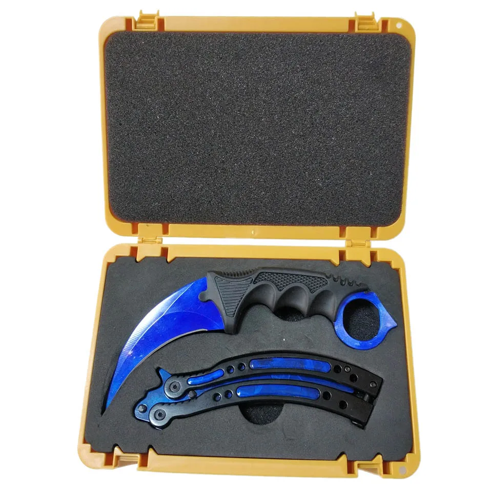 Дропшиппинг Csgo игра пластиковая коробка оружия+ нож бабочка+ Karambit тупое лезвие для тренировок коллекция Gife Suppl чехол - Цвет: Dark Blue