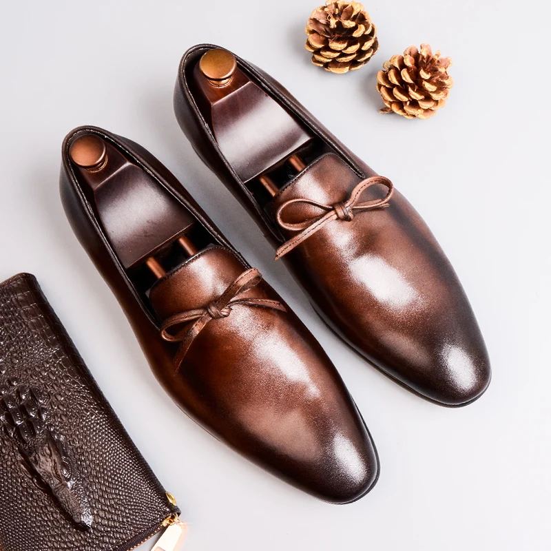 Для мужчин кожаные туфли Деловая одежда, костюм обувь Для мужчин бренд «Bullock» натуральная кожа черный slipon Свадебная Мужская обувь Phenkang/