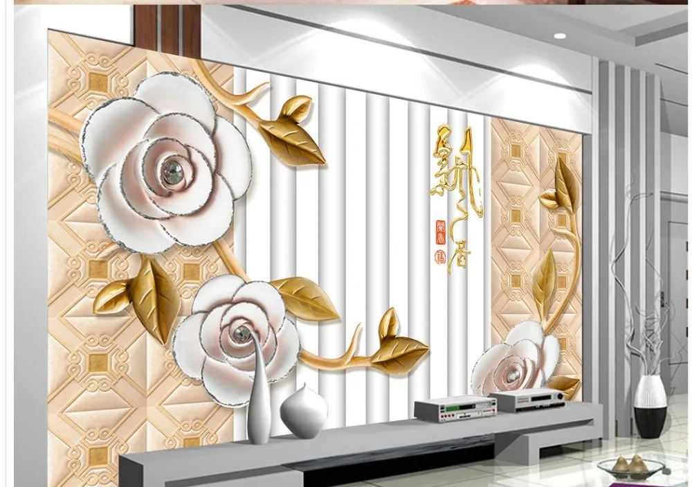 

Custom 3d mural wallpaper European style 3d wallpaper flower Embossed flowers TV backdrop mural wallpaper