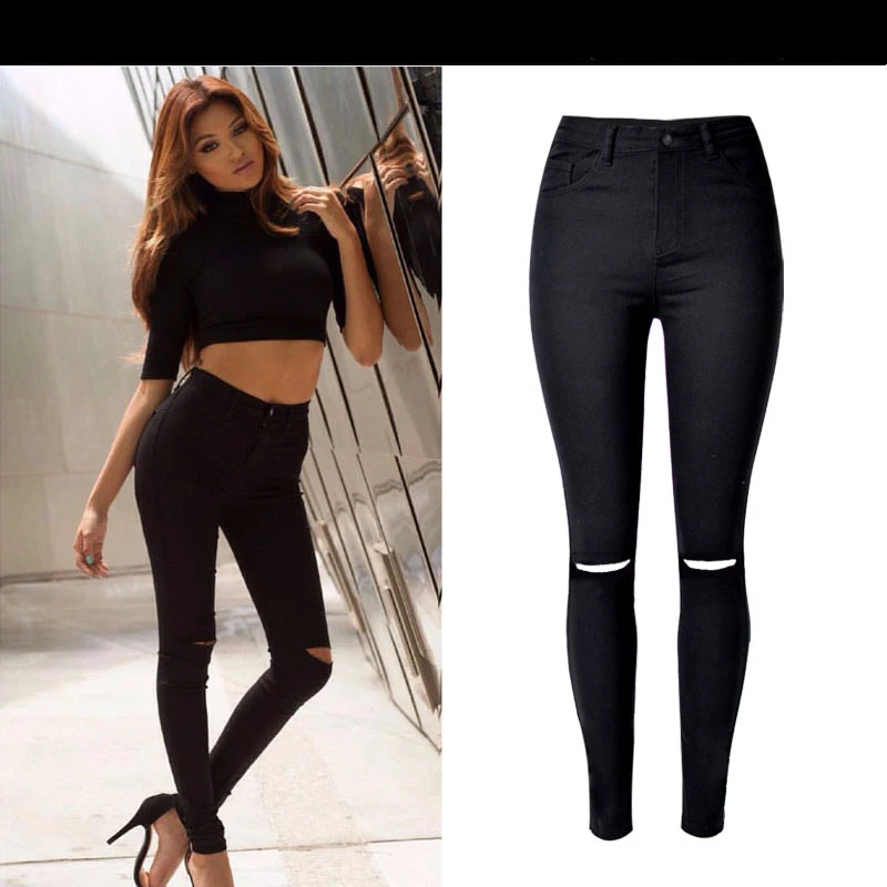 

Sherhure 2018 Jeans Woman Hole Sexy High Waist Women Pencil Jeans Femme Plus Size Skinny Black Jeans For Women Denim Pants