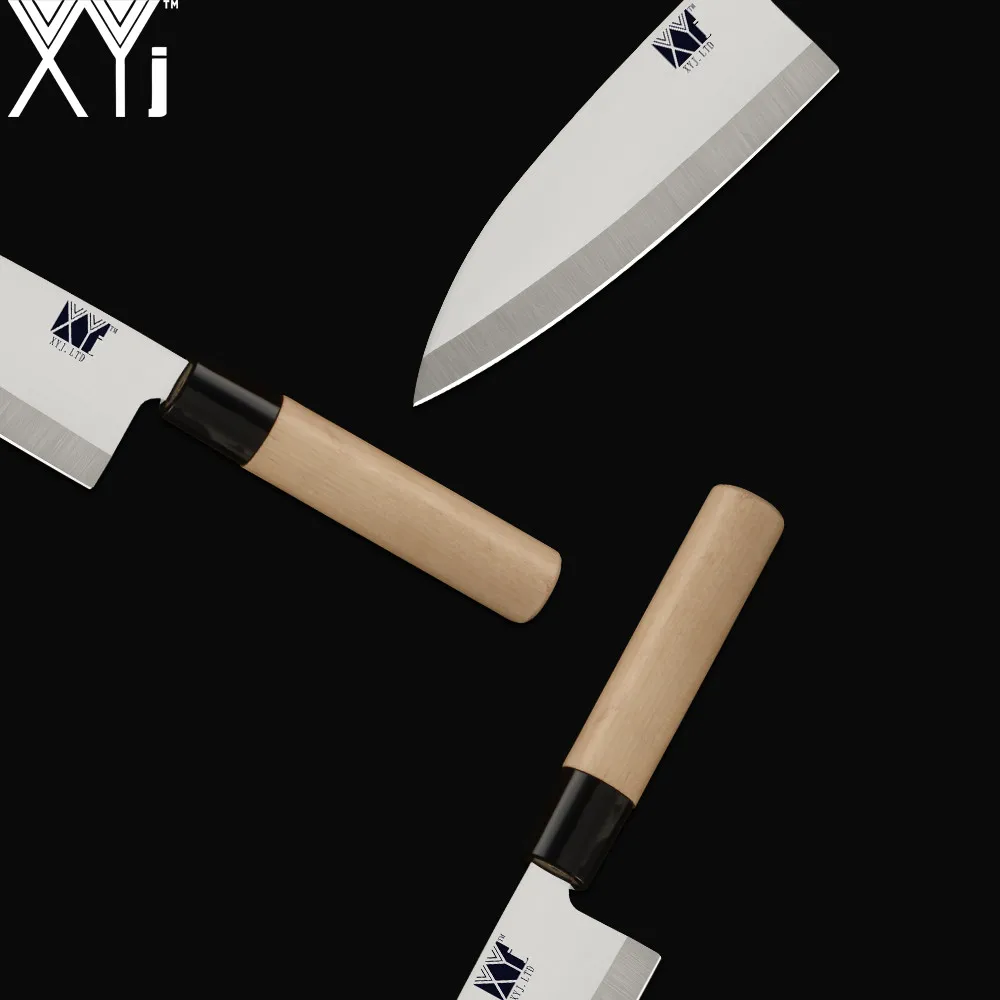 XYj 4 шт набор ножей из нержавеющей стали с пластиковой желтой ручкой острое лезвие сашими шеф-повара разделочный нож сантоку 9 ''6,5'' инструмент для приготовления пищи