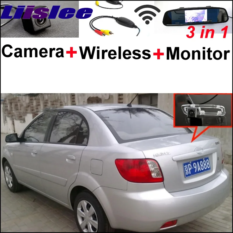 3 in1 Special Rear View Camera + Wireless Receiver + Mirror Monitor Easy DIY Back Up Parking System For KIA Rio Rio5 2005~2011